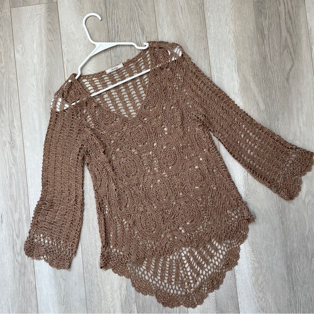 Vintage Crochet Top Brown (s/m) siNita bohemian crochet festival swim cover up